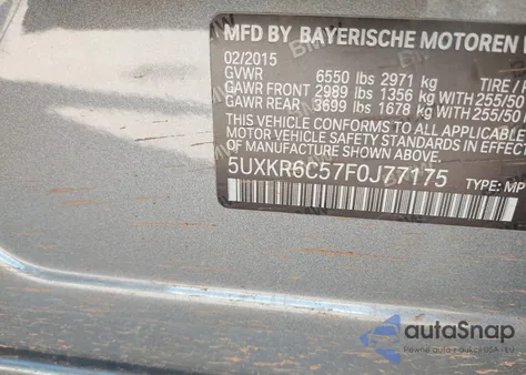 2015 BMW X5 xDrive50I z USA, uszkodzony, nr VIN 5UXKR6C57F0J77175